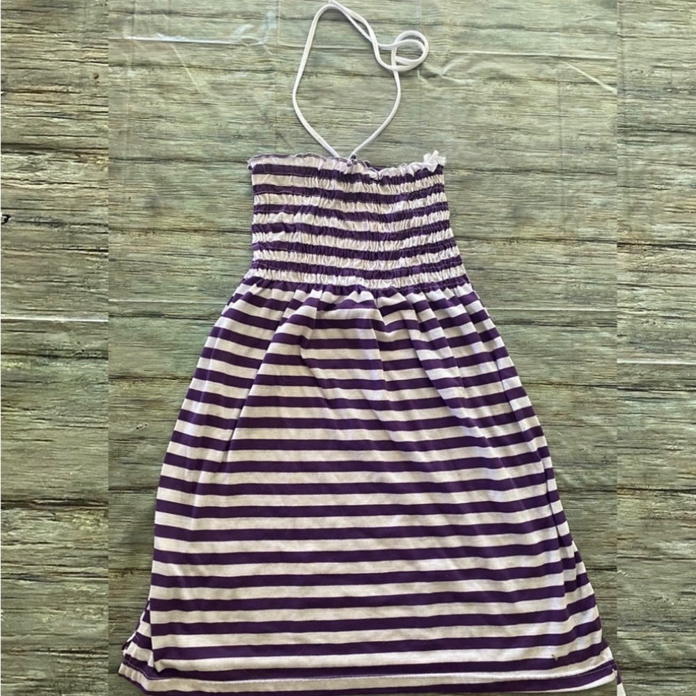 💞 Girls Large Purple & White Striped Maxi Dress